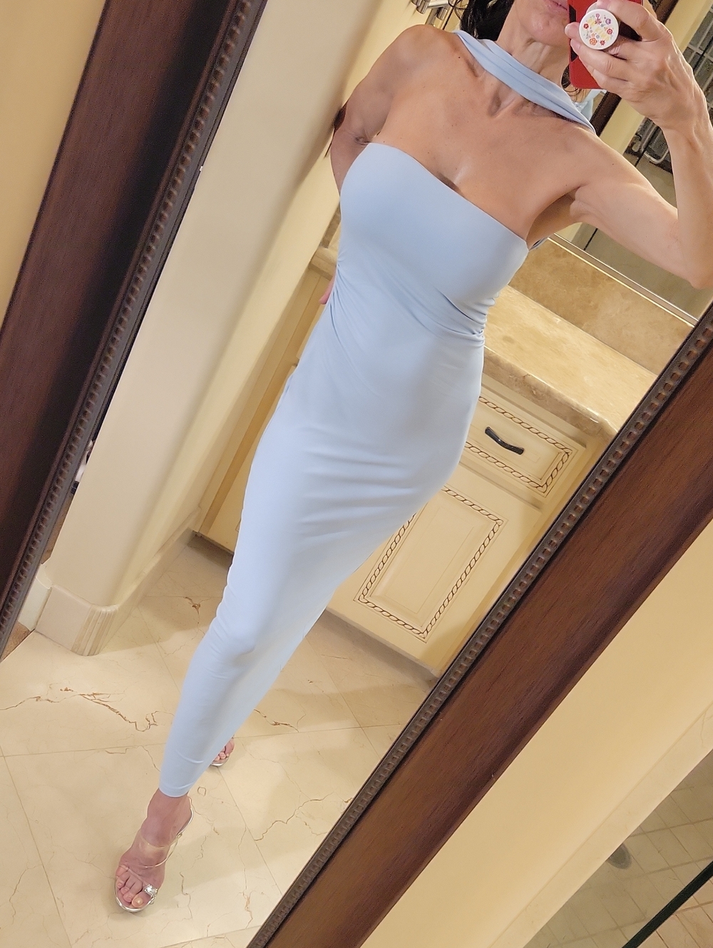 Shein Strapless Light Blue Bodycon Maxi Dress, XS